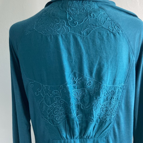 Anthropologie Turquoise Open Front Cotton Cardigan Embroidered Detailing… - Picture 4 of 8